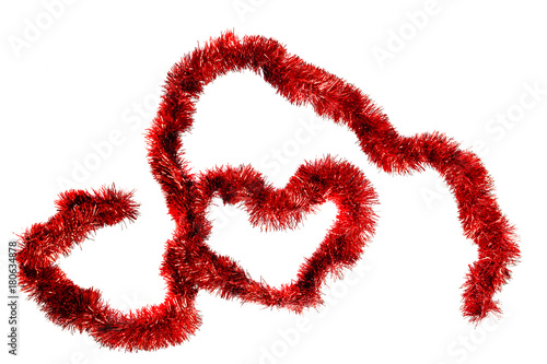 Christmas lights in the shape of heart on white background