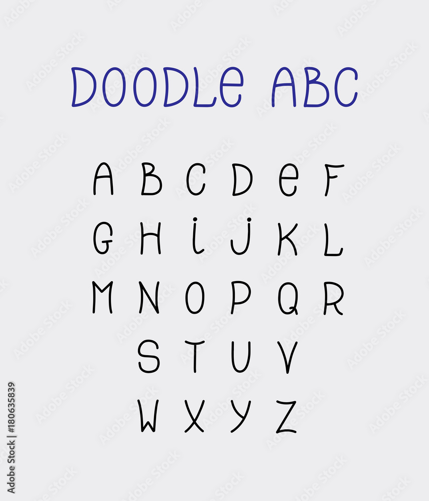 Obraz premium doodle ABC lettering hand-drawn fonts isolated on grey backgroun
