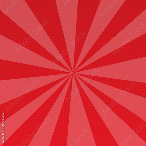 Pop art retro rays comic gradient halftone dotted background. Red. Vector illustration