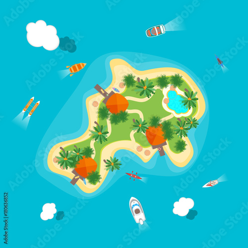 Cartoon Color Island in Ocean. Vector