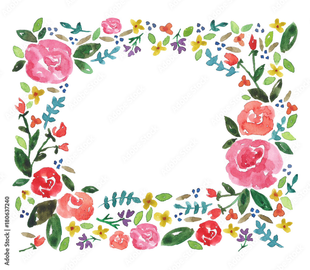 Colorful watercolor flower frame.