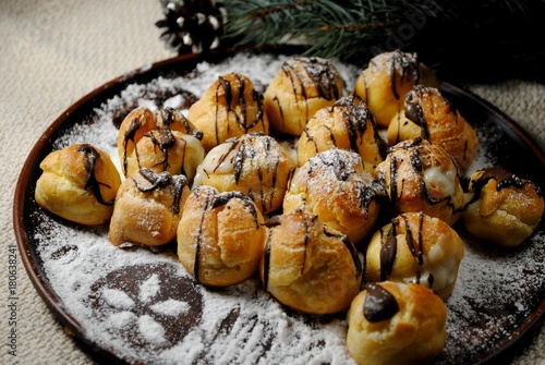 New Year's profiteroles with custard. French crockemboush at home