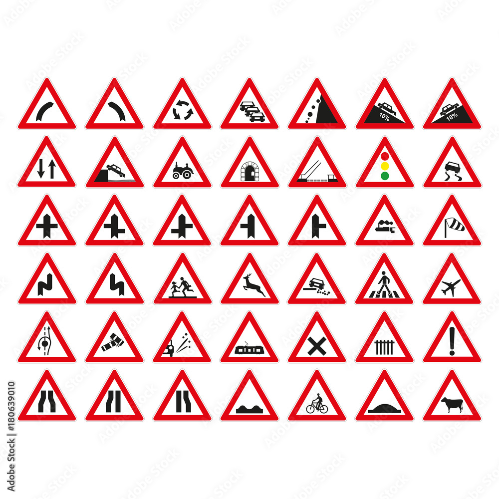 Warning sign symbol. Set design element.Caution sign. Warning sign symbol. Set design element.Caution sign.