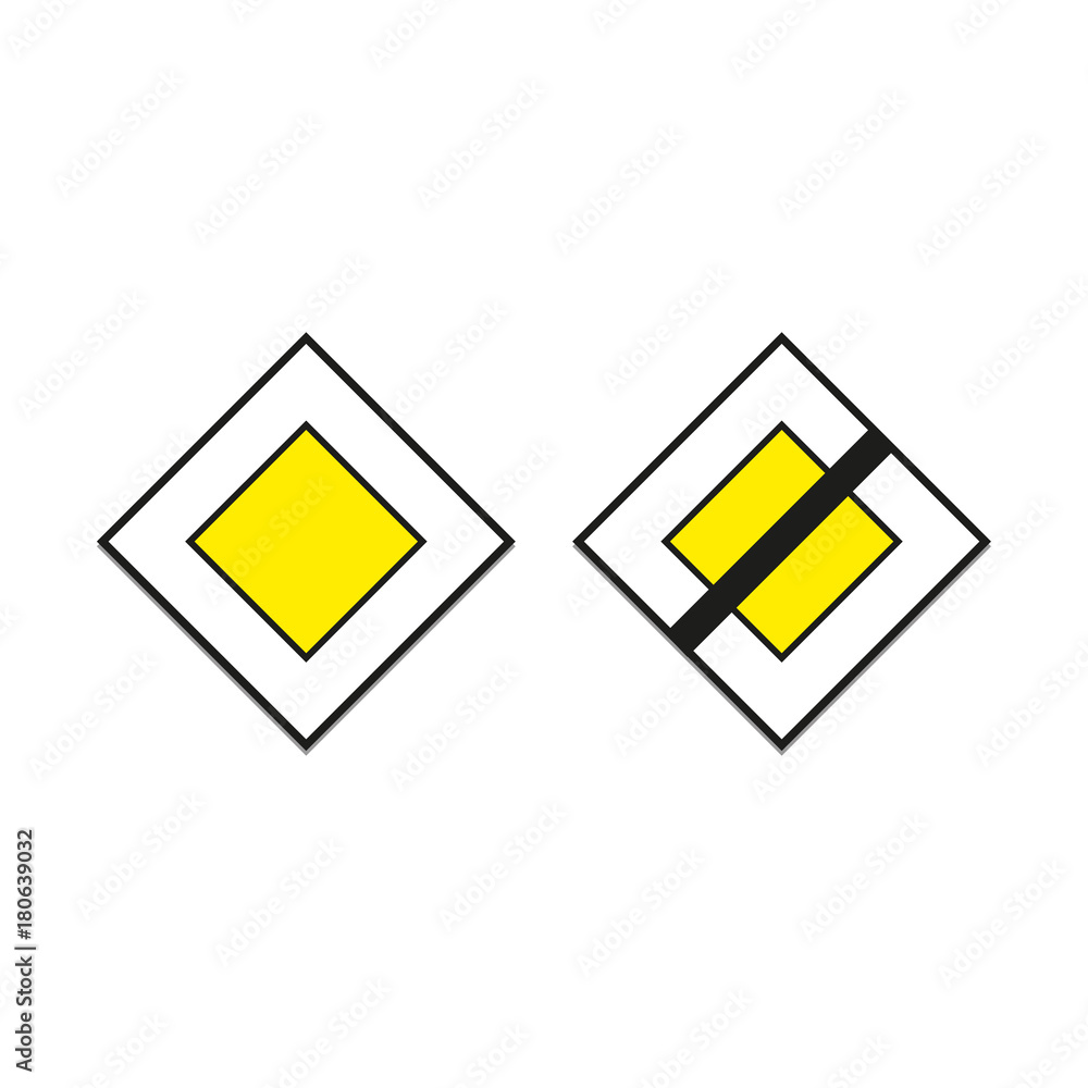 The beginning of the main road and end of main road. Road signs priority. Doodle style The beginning of the main road and end of main road. Road signs priority. Doodle style