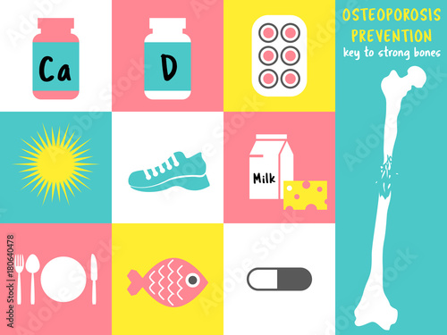 Osteoporosis Prevention icons set. World Osteoporosis Day. Bone. Osteoporosis Awareness and Prevention. Medical flat illustration. Health care