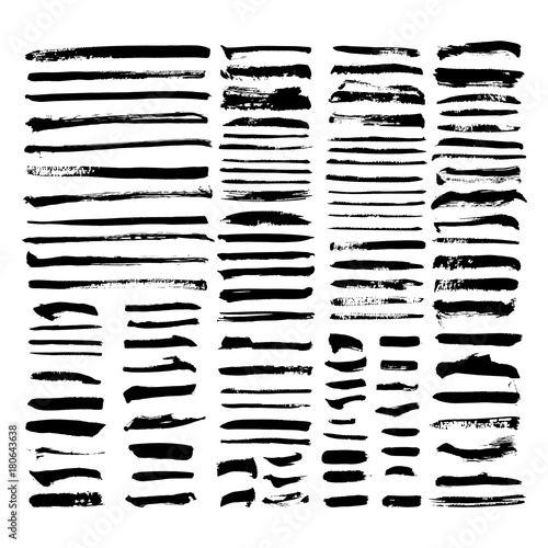 black vector brush strokes of paint on white background