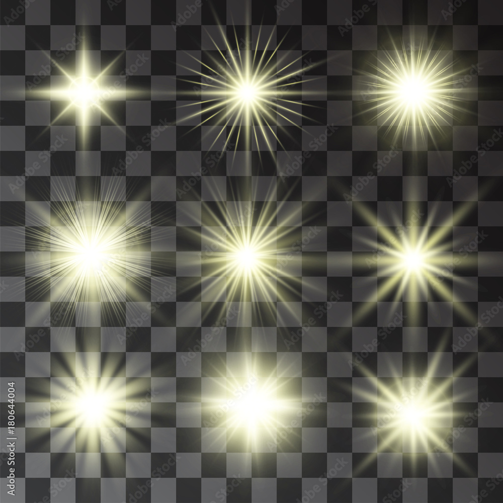 Glowing set of golden vector spotlight effect, soffit, projector rays ...