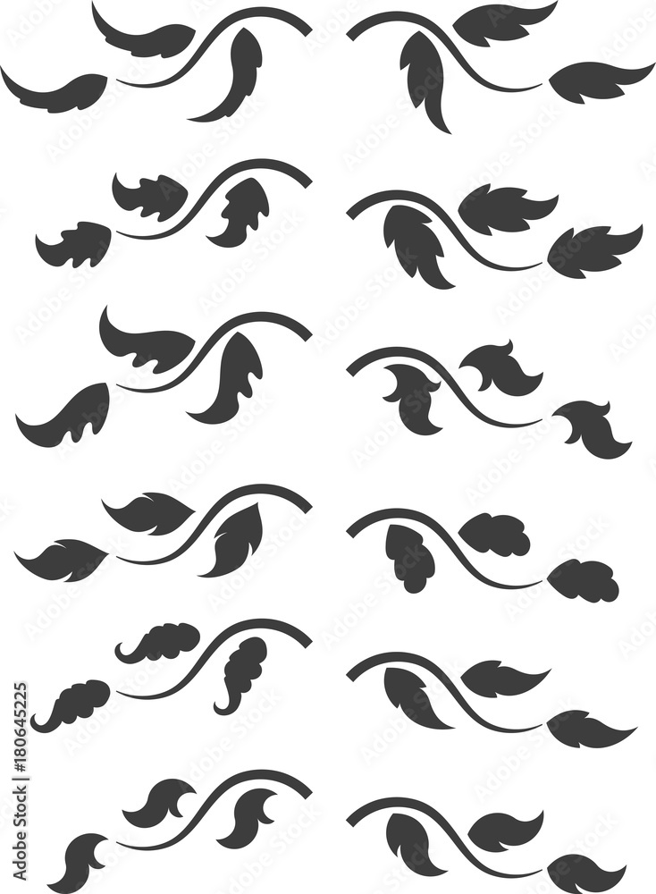 Dozen of black floral branches with leaves for your design. Dozen of black floral branches with leaves for your design.