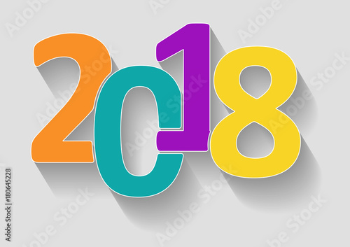 Happy new year 2018 color vector background with shadow. Template for calendar, card or other design.