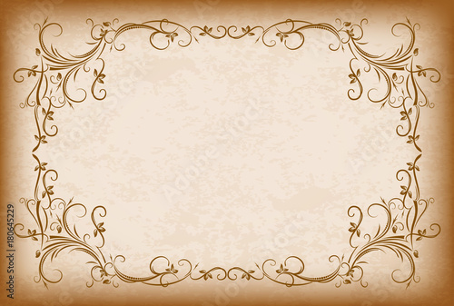 Old frame with the blacked out edges and a blank space for text. Retro vintage greeting card, invitation or template for notes.