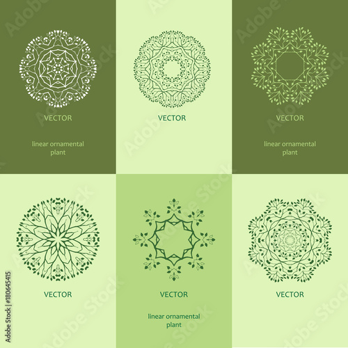 Set of vector emblems of an organic. Florist emblems, organic cosmetics packaging.