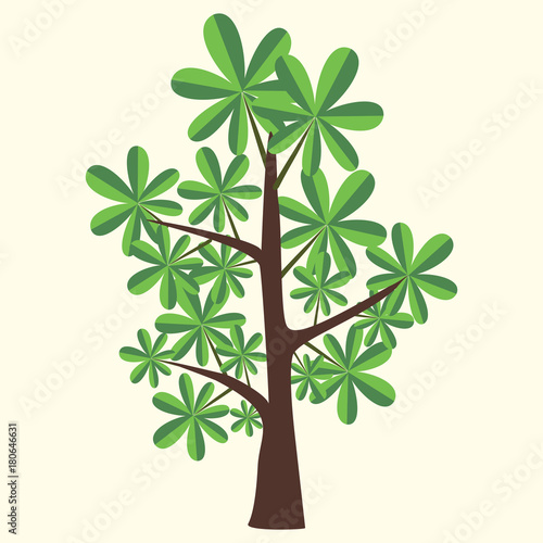 Vector Illustration of chestnut tree with two color leaves on light yellow background. 