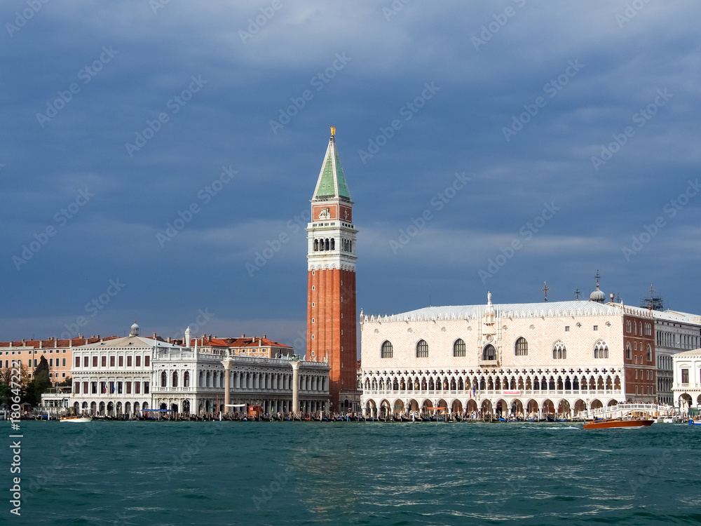 Bell Tower of San Marco and Doge Palace from the waters of Venice
