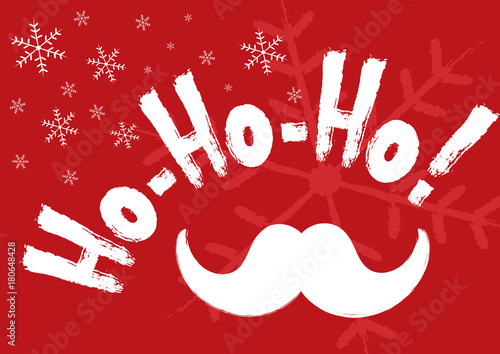 Horizontal Christmas banner with snowflakes, Santa Claus mustache and handwritten text Ho-ho-ho! Grunge, sketch, watercolor.