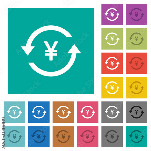 Yen pay back square flat multi colored icons