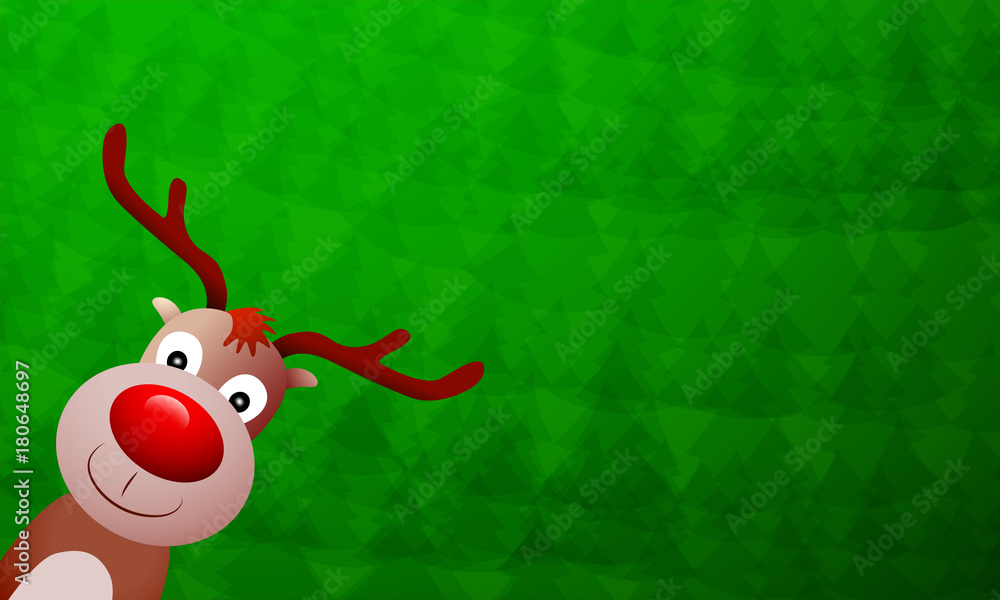 Reindeer with red nose on green background