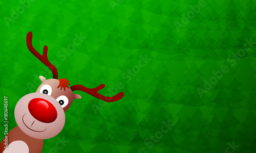 Reindeer with red nose on green background