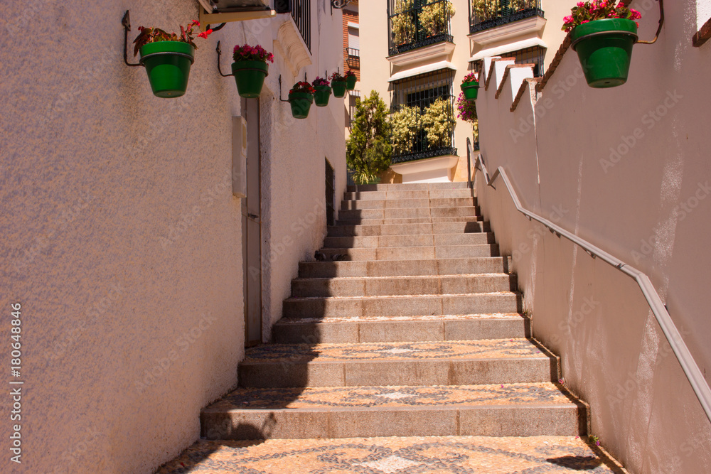 Fototapeta premium Street. Beautiful Spanish street. Costa del Sol, Andalusia, Spain.