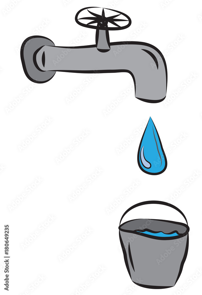 Water drop leaking from tap in to metal bucket Water drop leaking from tap in to metal bucket