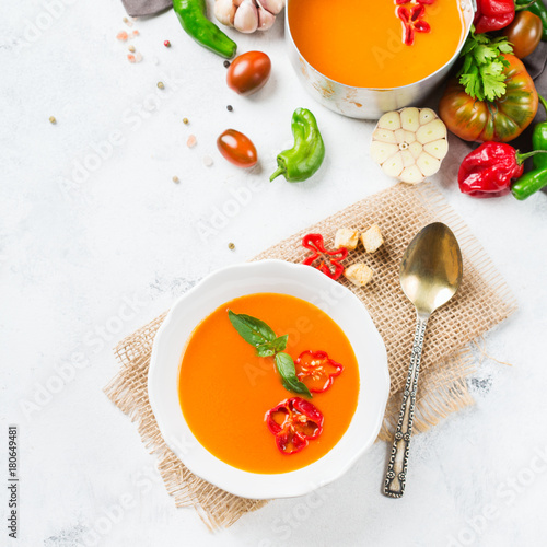 Tomato pepper soup gazpacho with garlic