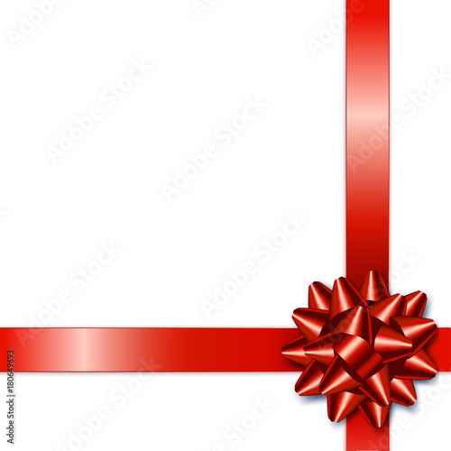 Red Bow And Ribbon On White Background. Holiday Vector Illustration.