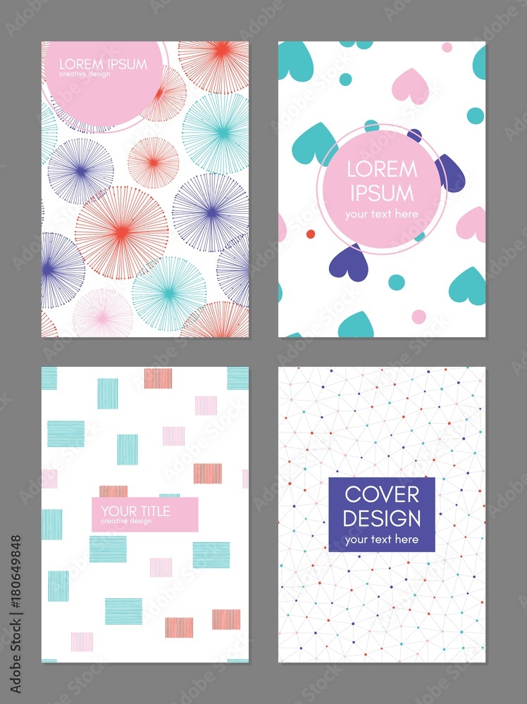 Collection of creative universal cards. Beautiful backgrounds. Applicable for banner, poster, card, cover, invitation, brochure. Vector template. Isolated.
