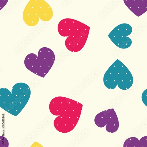 Seamless hearts pattern with beige background. Vector repeating texture. Perfect for printing on fabric or paper.