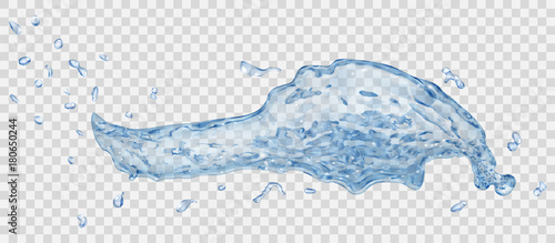 Transparent water splash with water drops in blue colors, isolated on transparent background. Transparency only in vector file