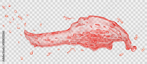 Transparent water splash with water drops in red colors, isolated on transparent background. Transparency only in vector file