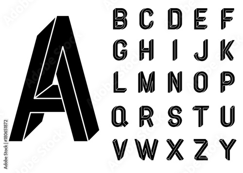 Impossible Geometry letters. Impossible shape font. Low poly 3d characters. Geometric font. Isometric graphics 3d abc. Black letters on a white background. Vector illustration 10 eps photo