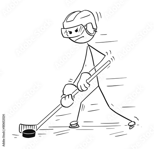 Canvas Print Cartoon Drawing of Ice Hockey Player