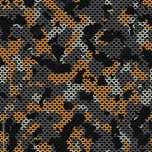 Seamless gray orange and black camouflage with canvas mesh military fashion pattern vector
