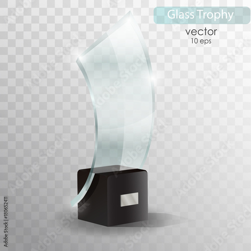 Glass Trophy Award. Vector illustration isolated on transparent background. Realistic 3D object