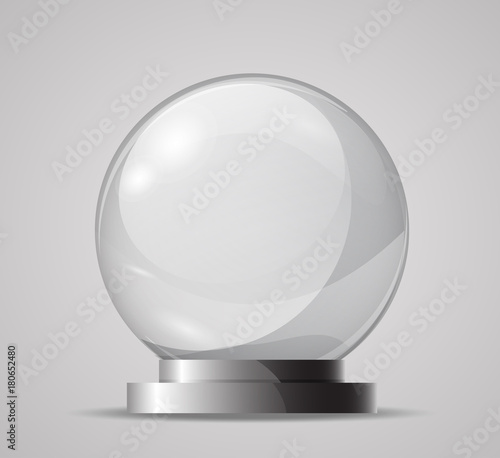 Glass sphere on a stand. Template for the magic ball, souvenir. Empty glass sphere. Crystal ball for fortune tellers. Realistic vector object. Snow Globe. Glass globe on a transparent background