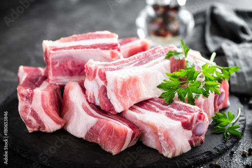 Pork ribs, raw meat photo