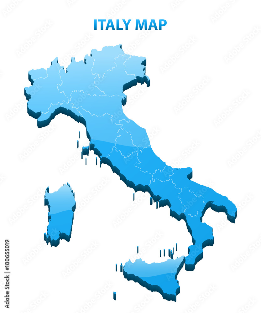 Highly detailed three dimensional map of Italy