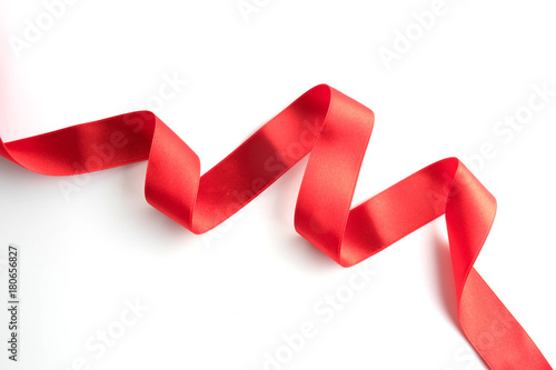 red bow ribbon satin texture isolated on white