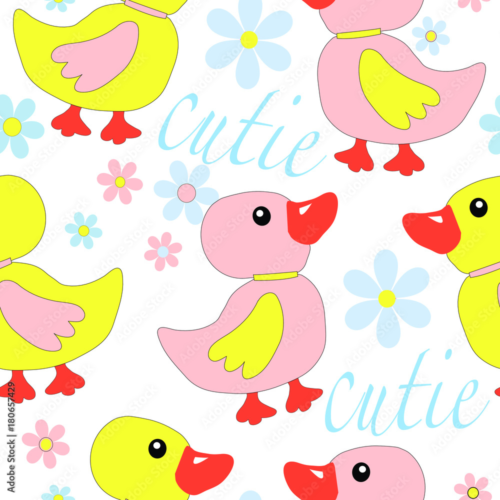 Seamless vector pattern with cute ducks and flowers. Seamless vector pattern with cute ducks and flowers.
