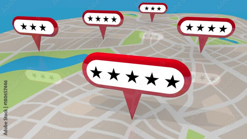 Five Star Review Recommendation Map Store Restaurant Locations 3d Animation Five Star Review Recommendation Map Store Restaurant Locations 3d Animation