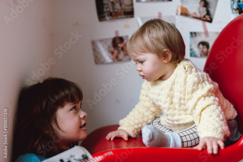 sisters looking at each other