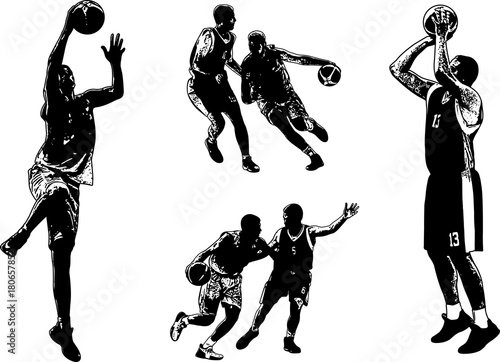 basketball sketch illustrations set - vector