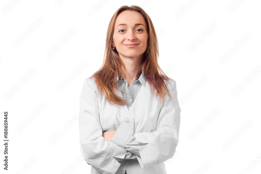 Beautician woman doctor in white lab coat Beautician woman doctor in white lab coat