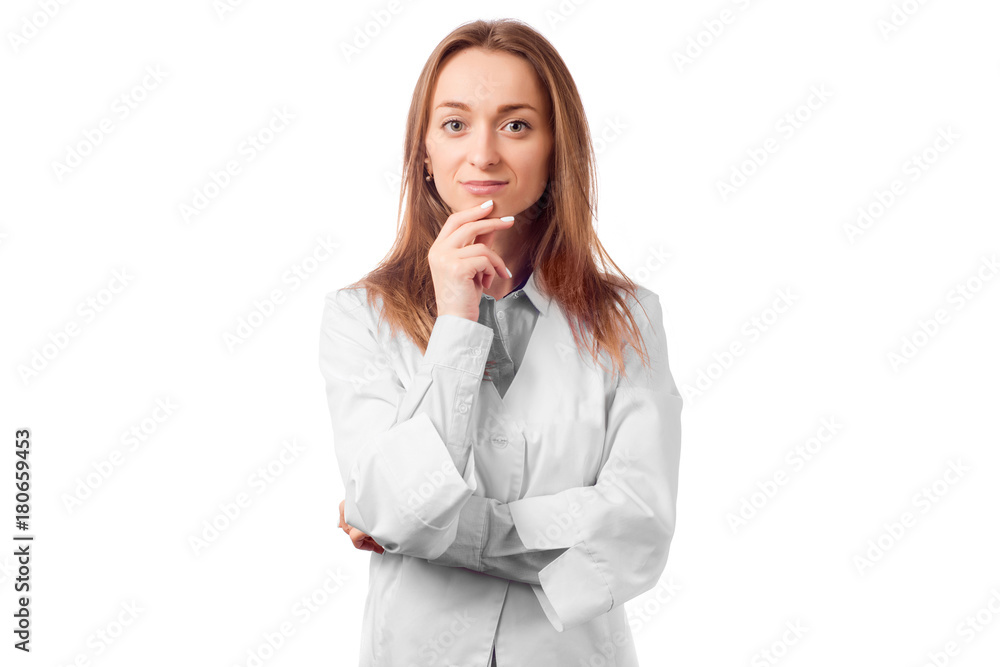 Beautician woman doctor in white lab coat Beautician woman doctor in white lab coat