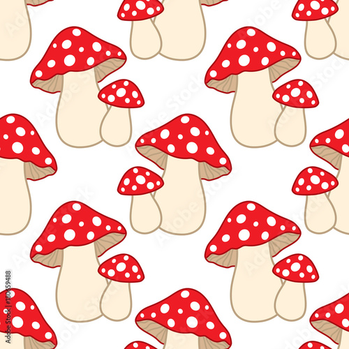 Vector Seamless Pattern with Amanita. Amanita Seamless Pattern