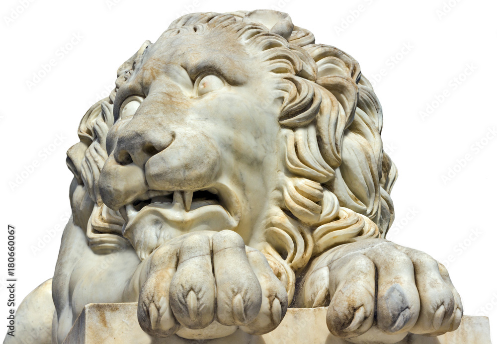 sculpture marble head lion Isolated on a white