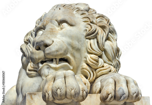 sculpture marble head lion Isolated on a white