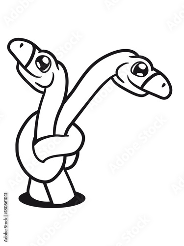 boden loch pärchen paar liebe verliebt verknotet hals knoten lustig langhals süß niedlich klein groß kind comic cartoon dinosaurier saurier dino hals