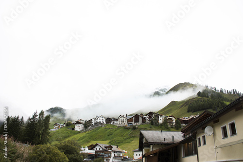 Villages of Tschlin and Ramosch at beside road between go to Samnaun is a high Alpine village and a valley at Graubunden region in Switzerland photo