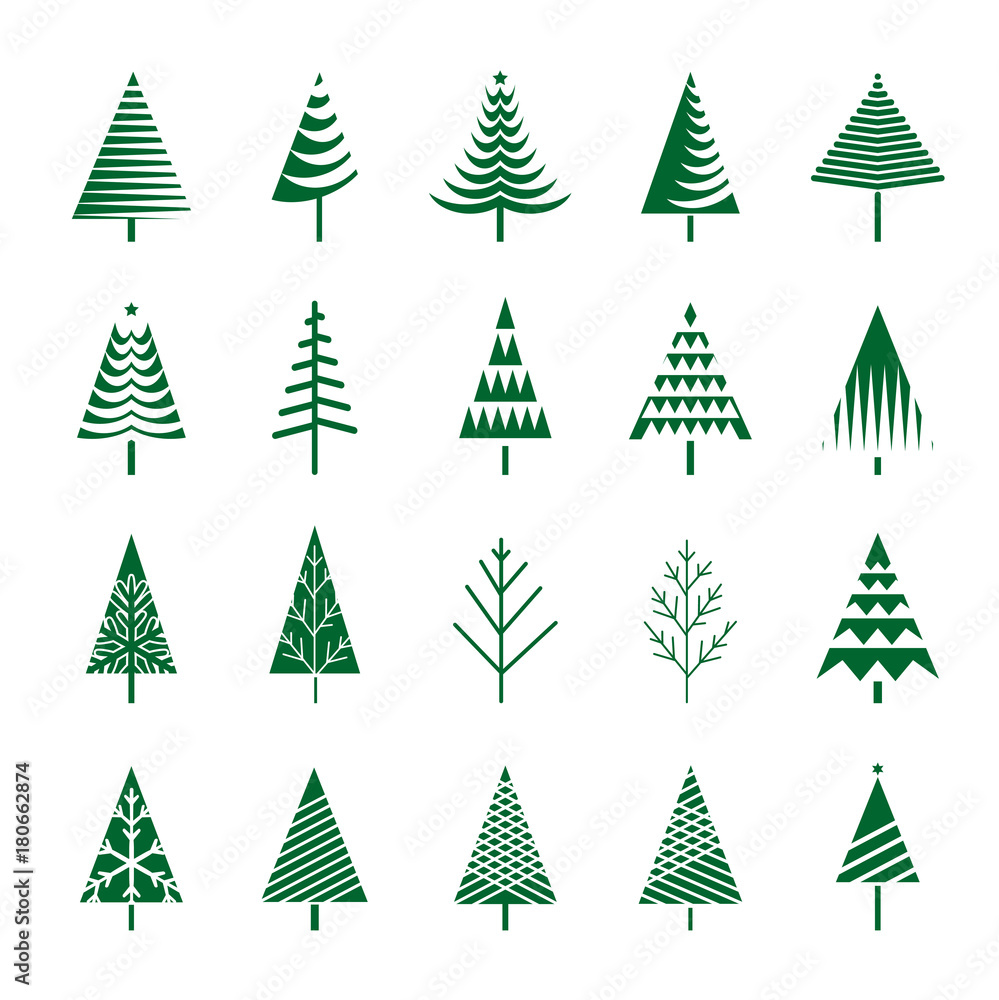 Set of Green Christmas Trees. Vector Illustration and Icons Set of Green Christmas Trees. Vector Illustration and Icons