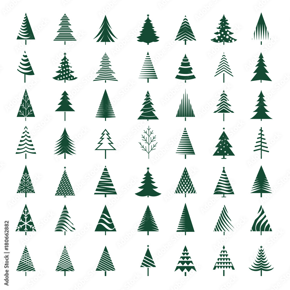 Obraz premium Set of Black Christmas Trees. Vector Illustrations.